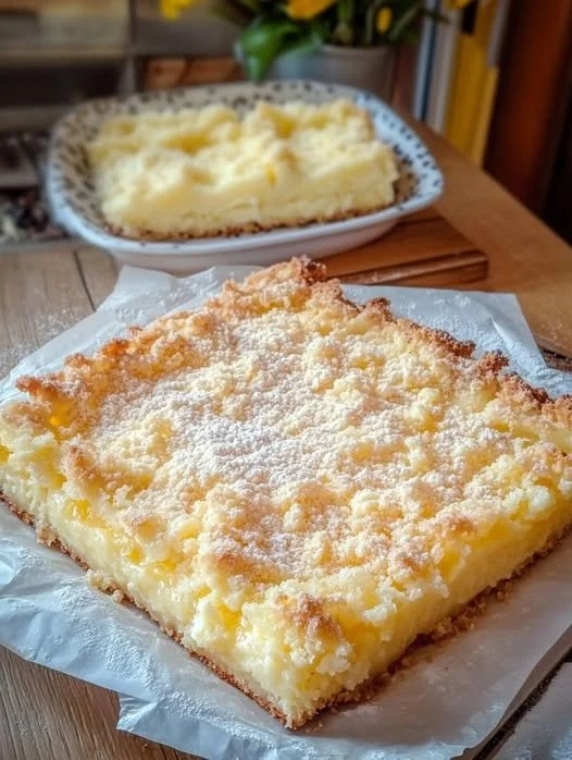 15 Minuten Streuselkuchen mit Vanillepudding auf einem Teller