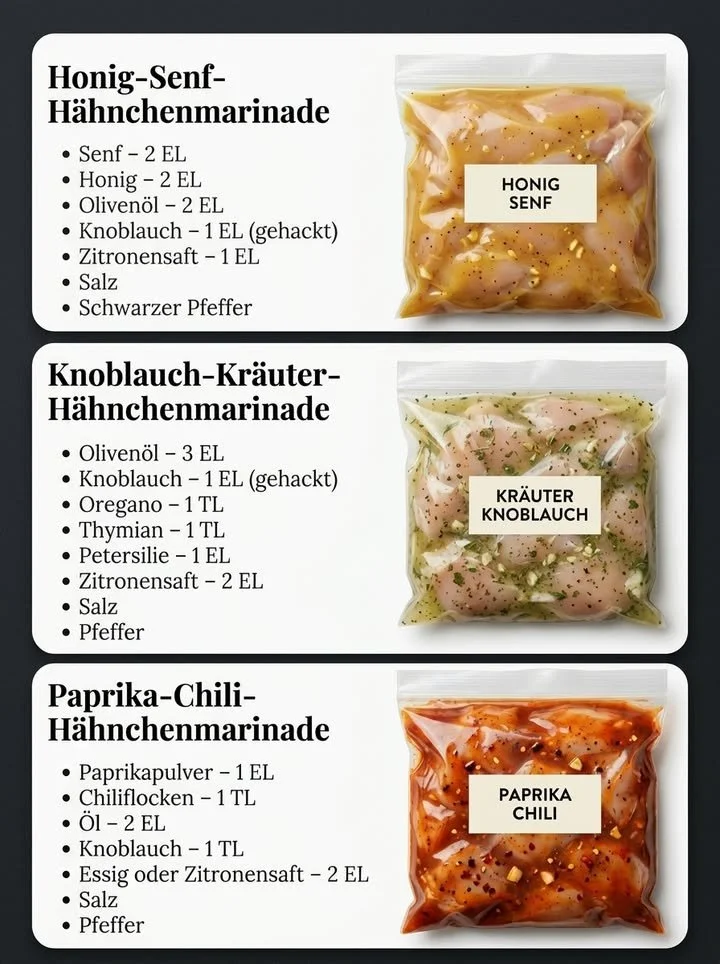 Drei unterschiedliche Hähnchenmarinaden für schmackhafte Grillgerichte