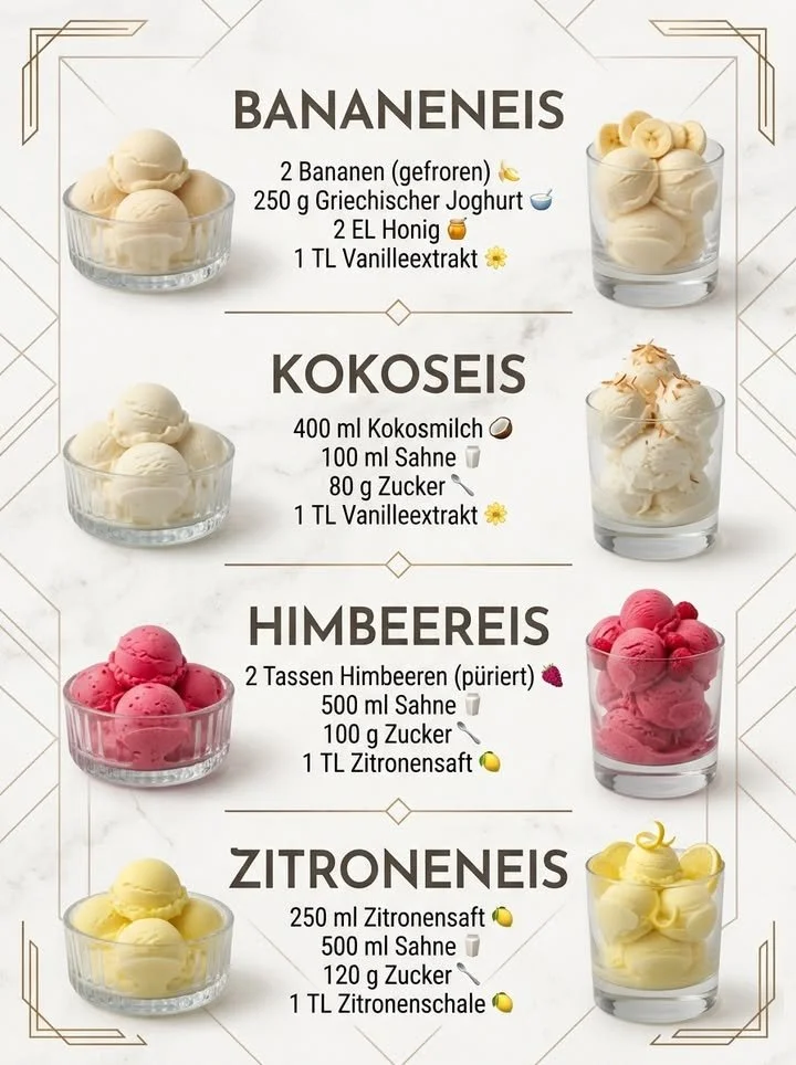 Verschiedene köstliche Eiscreme in Schalen, ideal für Sommergenuss mit Eisrezepte