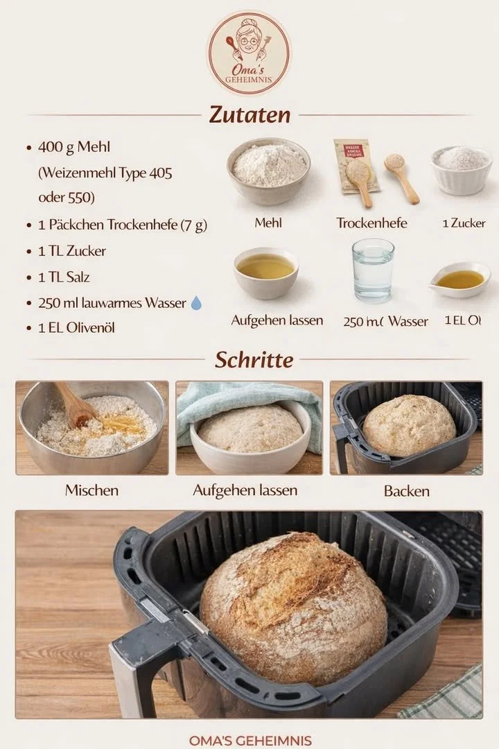 Frisches Airfryer-Brot aus dem Airfryer, perfekt gebacken und knusprig.