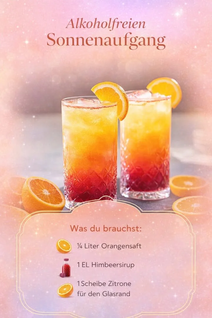 Alkoholfreier Sonnenaufgang Cocktail mit frischen Früchten