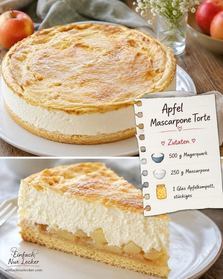 Apfel Mascarpone Torte mit frischen Äpfeln und Mascarponecreme