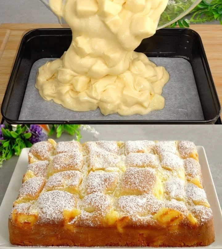 Köstlicher Apfelkuchen mit Vanillepudding auf einem Teller serviert