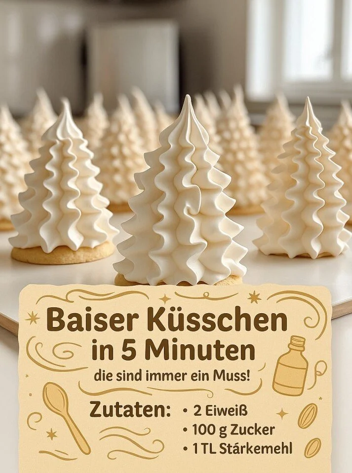 Baiser Küsschen auf einem eleganten Dessertteller