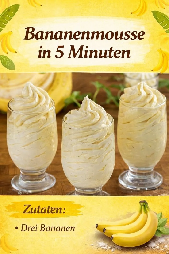 Bananenmousse für Kinder in einer bunten Schüssel serviert