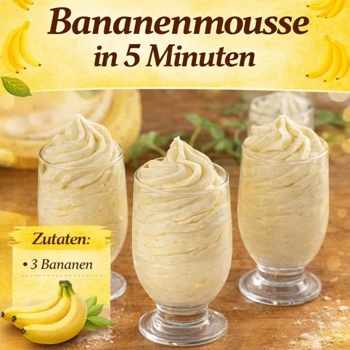 Hausgemachtes Bananenmousse für Kinder in einer bunten Schüssel serviert