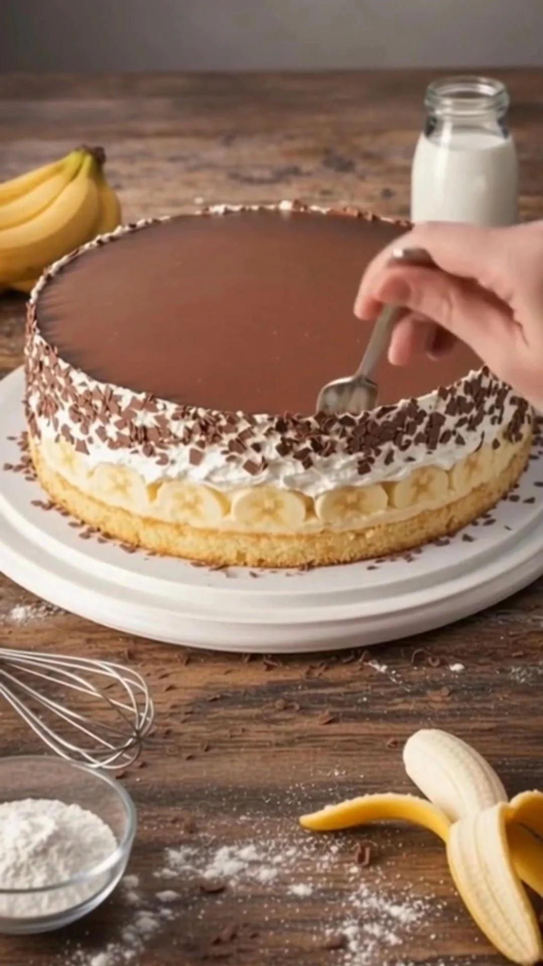 Bananentorte mit cremiger Füllung und frischen Bananen