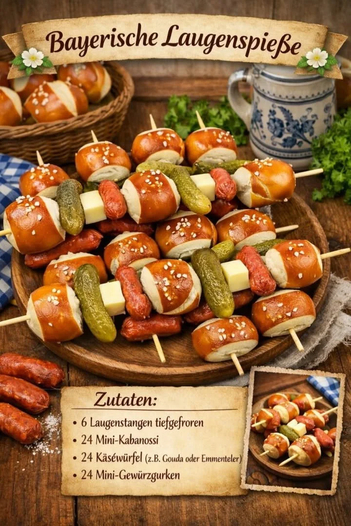 Leckere bayrische Laugenspieße frisch aus dem Ofen auf einem Teller.