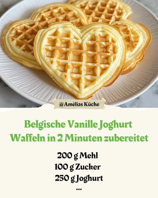 Belgische Vanille-Joghurt-Waffeln frisch serviert auf einem Teller