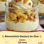 Bienenstich-Dessert im Glas mit Sahne und Mandeln