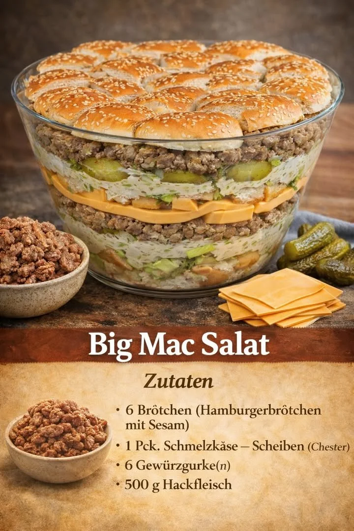 Big Mac als geschichteter Salat - gesunde Fast-Food-Variante