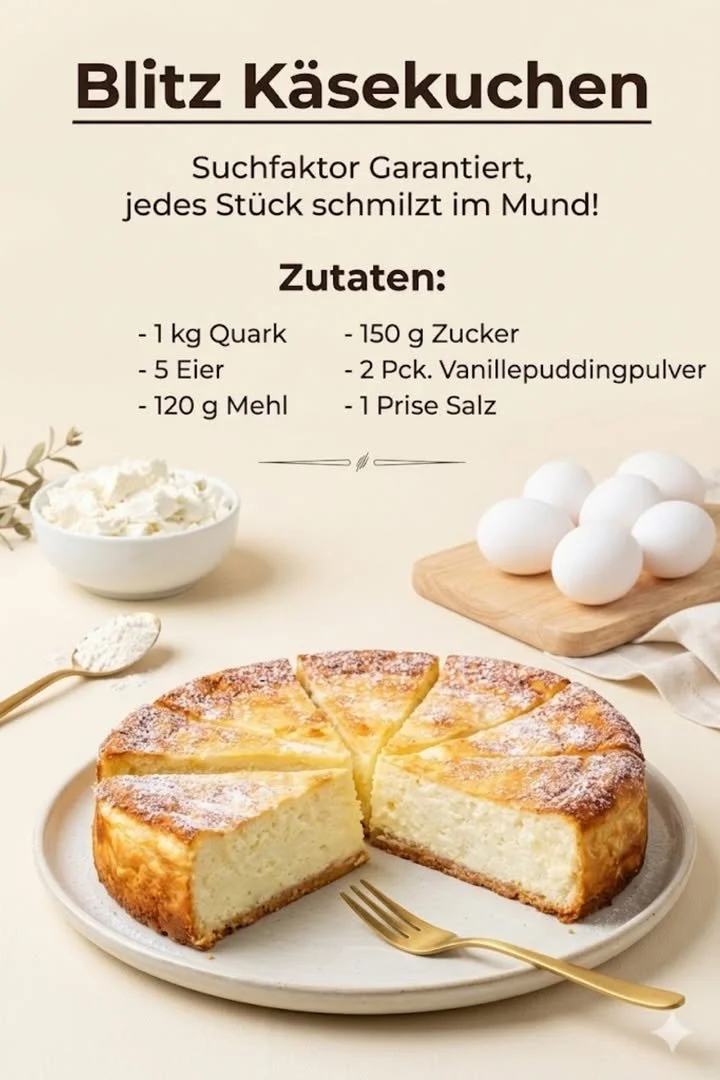 Blitz Käsekuchen, schnell und einfach zubereitet in nur 5 Minuten
