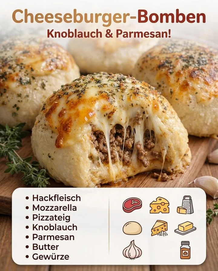 Leckere Burger-Bomben serviert auf einem Holzbrett.