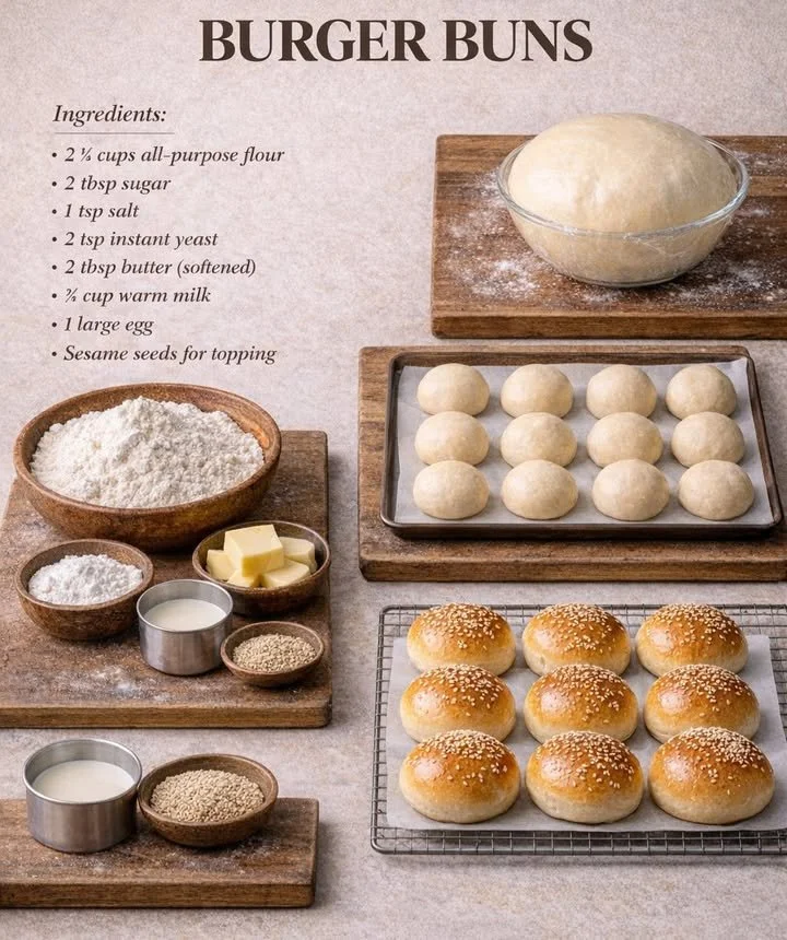 Hausgemachte Burger Buns frisch aus dem Ofen, ideal für leckere Burger.