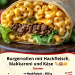Burgerrollen mit Hackfleisch, Makkaroni und Käse auf einem Teller angerichtet