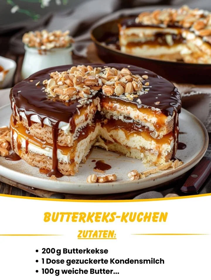 Butterkeks-Kuchen ohne Backen, einfaches Rezept für süßen Genuss