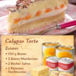Ein Stück Calypso Torte auf einem Teller, dekoriert mit Schokolade und Früchten.