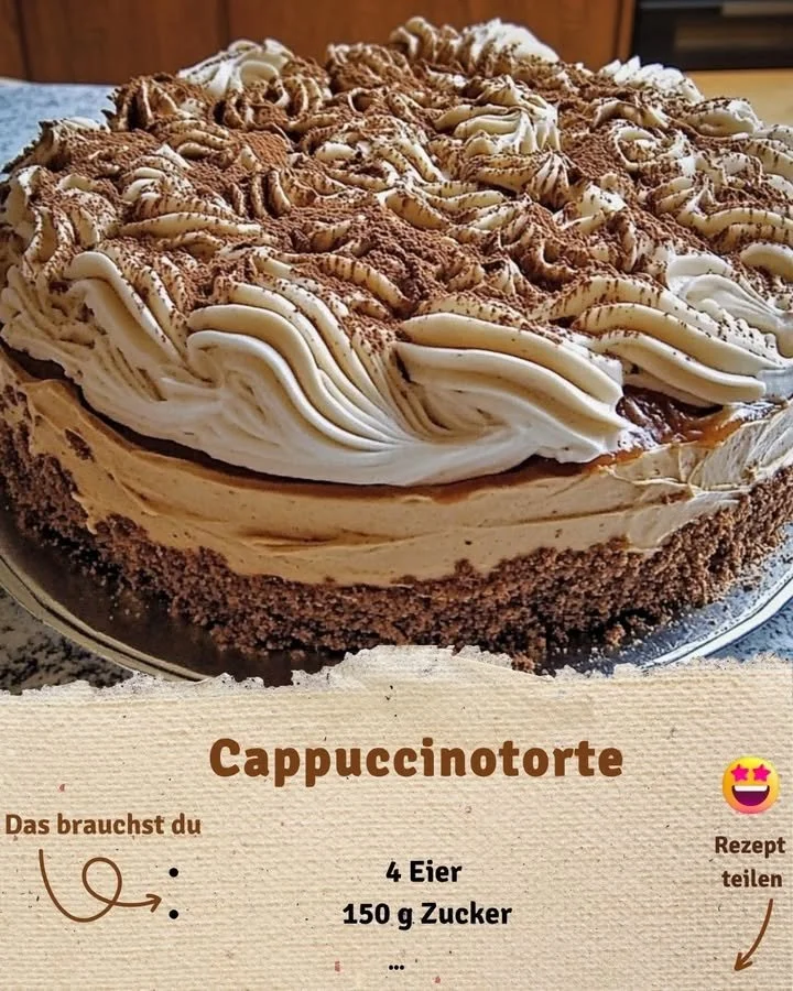 Leckere Cappuccino-Torte mit cremiger Kaffeefüllung und Schokoladenglasur.