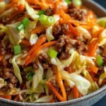 Leckeres Chinakohl Gericht mit Hackfleisch auf einem Teller serviert.