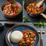 Leckere chinesische Hähnchen-Gemüsepfanne mit frischem Gemüse