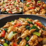 Chinesische Hähnchen Gemüsepfanne mit frischem Gemüse und zartem Hähnchenfleisch
