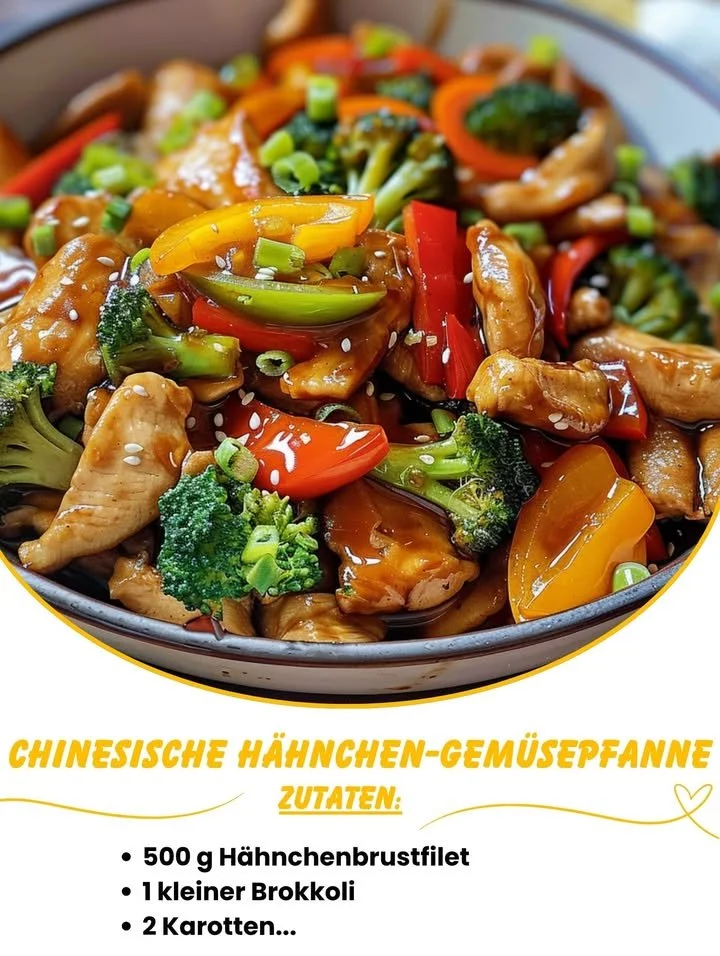 Leckere chinesische Hähnchen-Gemüsepfanne mit frischem Gemüse