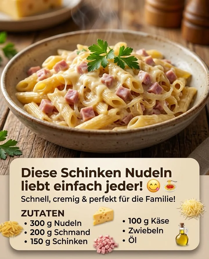 Schüssel mit cremigen Nudeln in einer köstlichen Sahnesauce