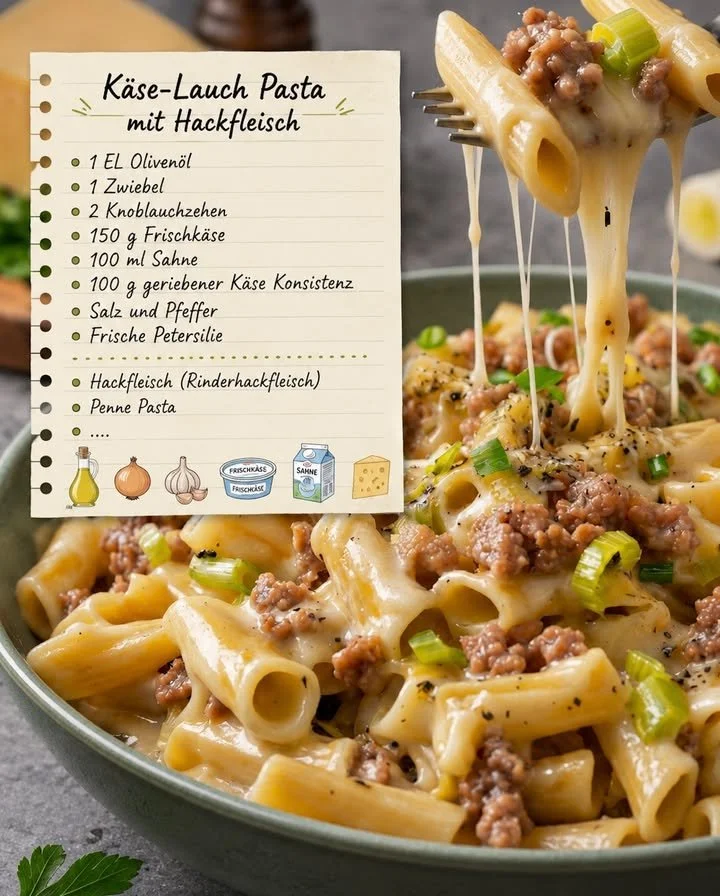 Eine Schüssel cremige Pasta mit frischen Zutaten und aromatischer Sauce