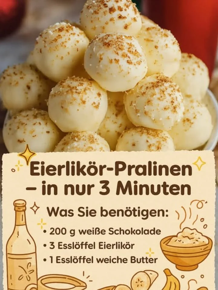 Cremige Weihnachts-Eierlikörpralinen auf einem schönen Teller serviert.