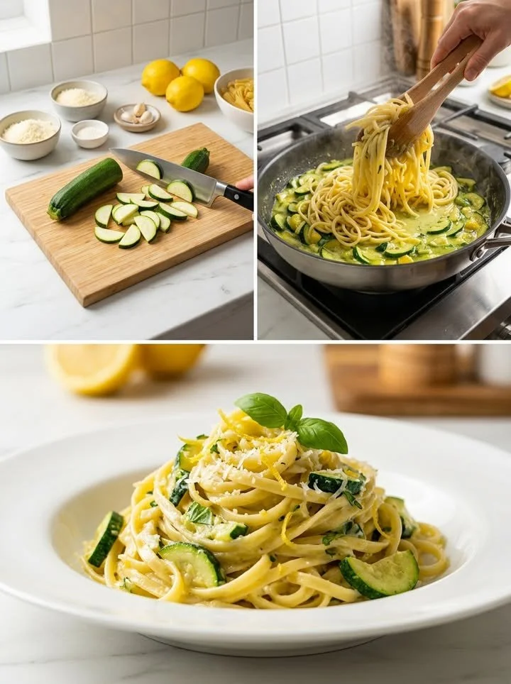 Cremige Zucchini-Zitronen-Pasta mit frischen Zutaten