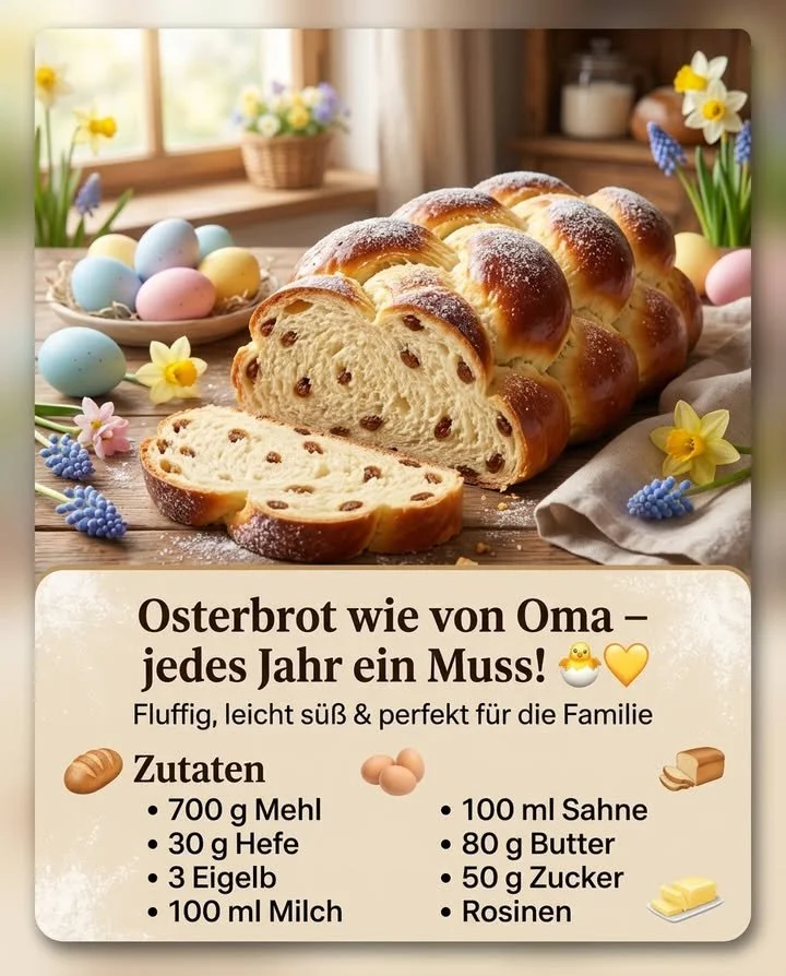 Frisch gebackenes Osterbrot auf einem festlich gedeckten Tisch