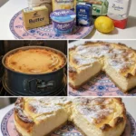 Ein köstlicher deutscher Käsekuchen mit einer goldbraunen Kruste und cremiger Füllung.