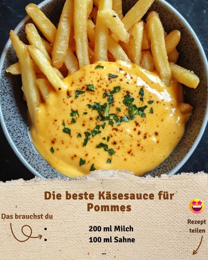 Cremige Käsesoße für Pommes in einer Schüssel
