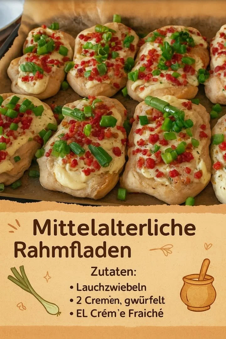 Verschiedene leckere Rahmfladen auf einem Tisch angerichtet