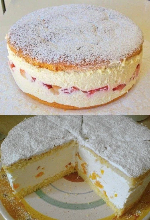 Weltbeste Kasesahne Torte auf einem dekorativen Teller angerichtet