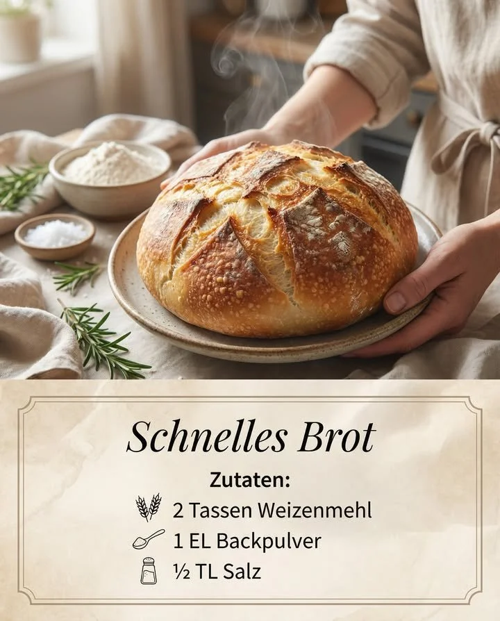 Ein Laib frisches Brot auf einem Holzbrett, umgeben von gemütlicher Küchendekoration.