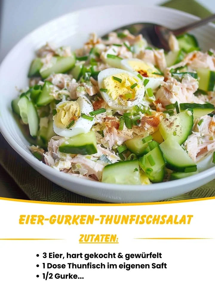 Eier-Gurken-Thunfischsalat mit frischen Zutaten für eine eiweißreiche Mahlzeit