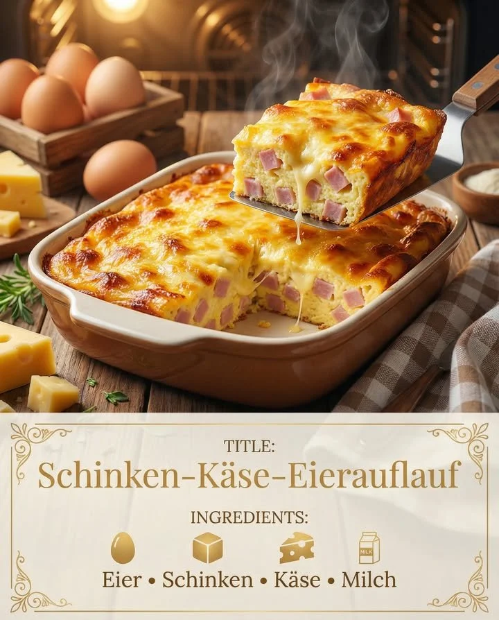 Eierauflauf mit Schinken und Käse aus dem Ofen