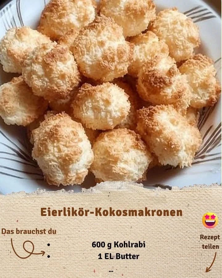 Leckere selbstgemachte Eierlikör-Kokosmakronen auf einem Teller