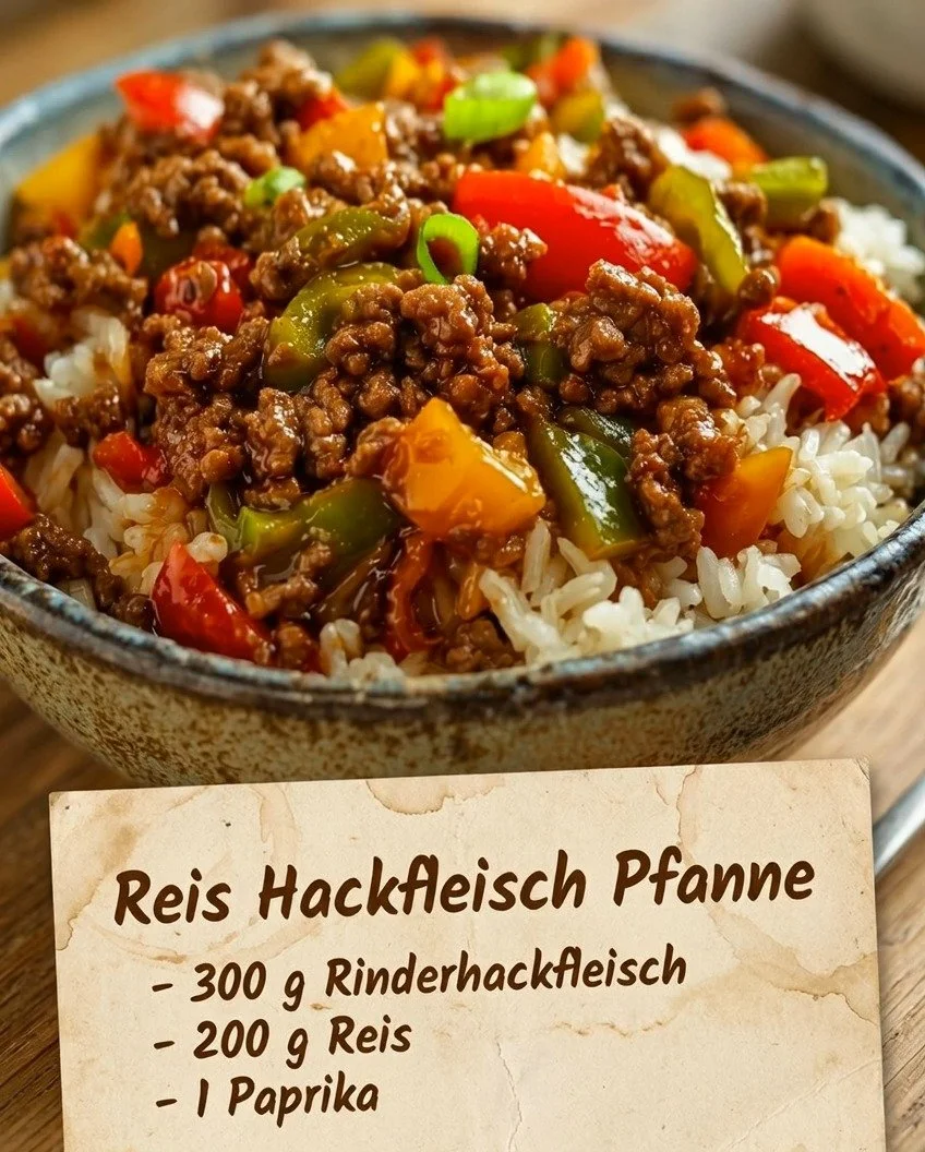 Ein einfaches Pfannengericht mit frischen Zutaten in einer Pfanne zubereitet.
