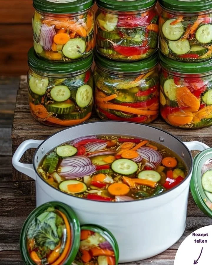 Leckerer eingelegter Salat mit frischen Gemüse und Kräutern