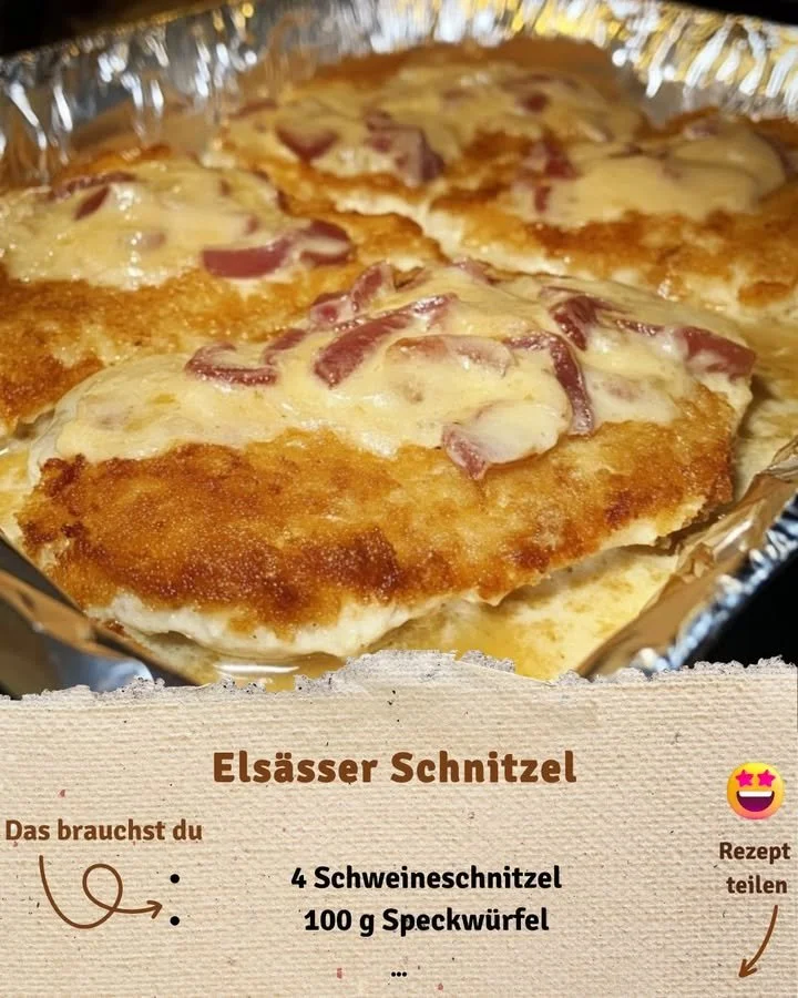 Köstliches Elsässer Schnitzel mit knackiger Panade und feinem Gewürz.