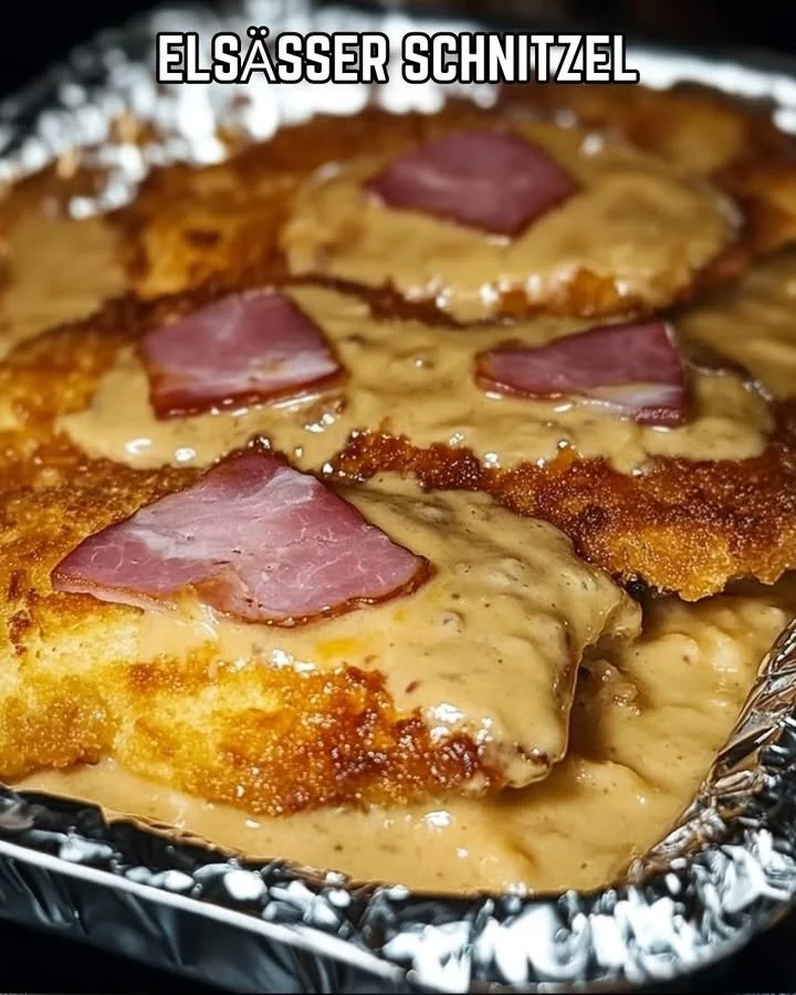 Leckeres Elsäßer Schnitzel mit Beilagen auf einem Teller