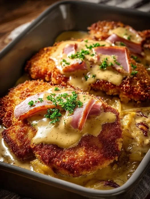 Leckeres Elsässer Schnitzel auf einem Teller serviert