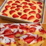 Schneller Erdbeer Biskuitkuchen, einfach und lecker in 10 Minuten zubereitet