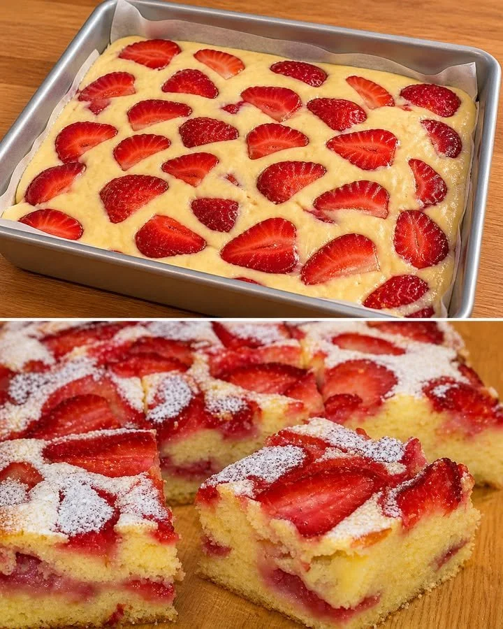 Schneller Erdbeer Biskuitkuchen, einfach und lecker in 10 Minuten zubereitet