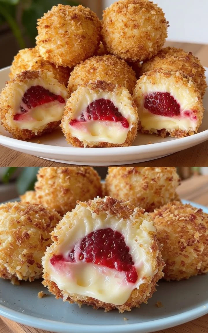 Erdbeer-Crunch-Pralinen verziert mit frischen Erdbeeren und knackiger Schokolade