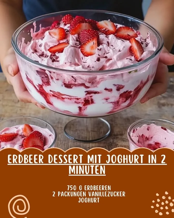 Schnelles Erdbeer Dessert mit Joghurt in 2 Minuten zubereitet.