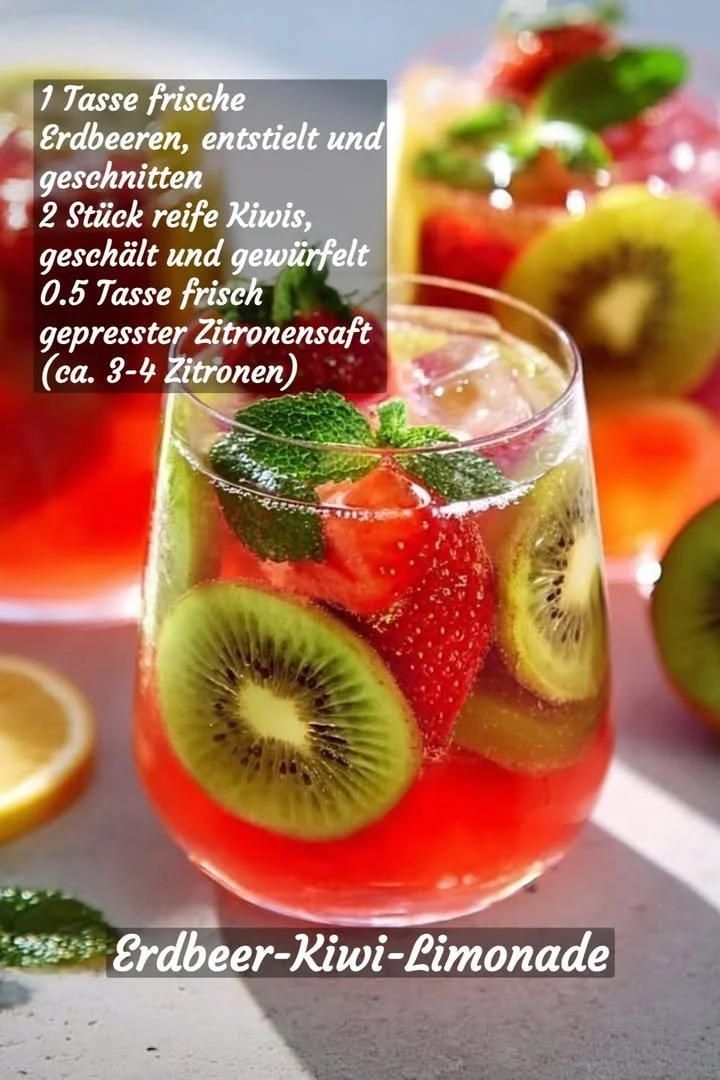 Erfrischende Erdbeer-Kiwi-Limonade in einem Glas mit frischen Früchten
