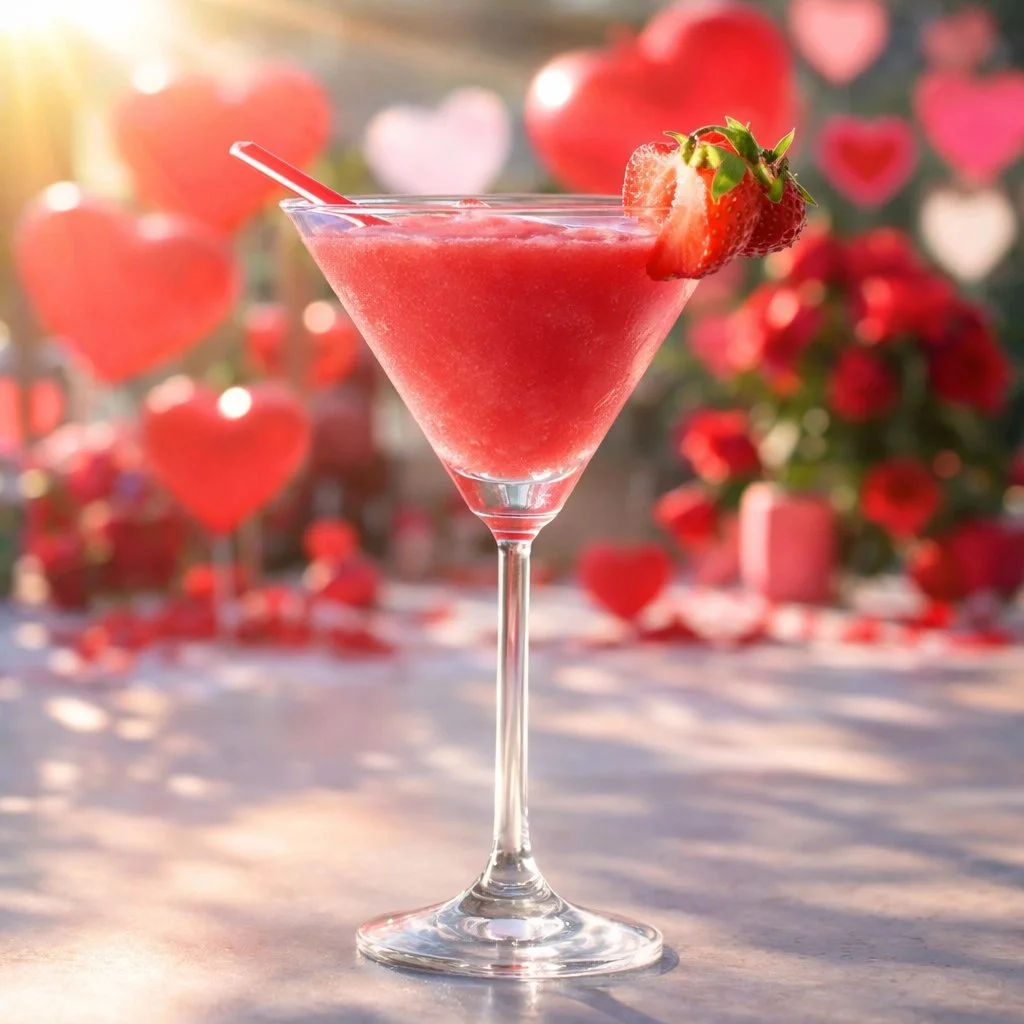 Erdbeer-Kuss-Spritz Cocktail mit frischen Erdbeeren und sprudelndem Wasser